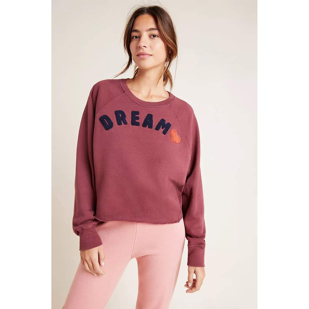 Sundry Dream Cut-Off Sweatshirt in Wine Crew Neck Cropped Raglan Sleeve‎ size 3